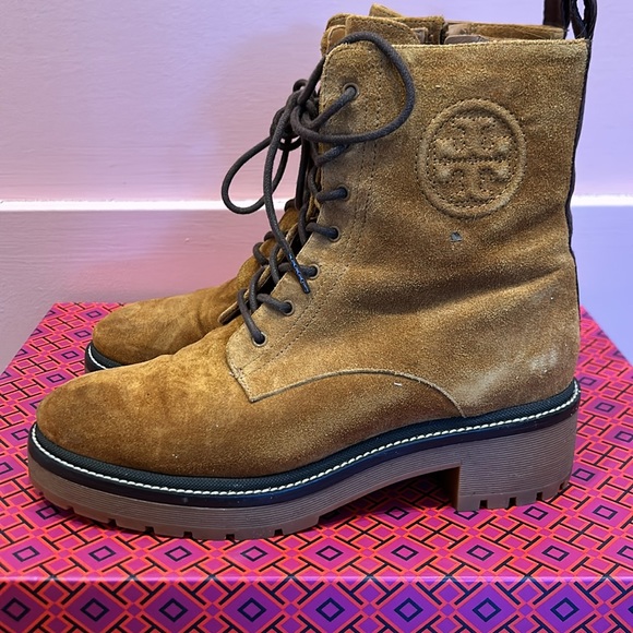Tory Burch Miller embossed suede combat boots - Picture 7 of 14